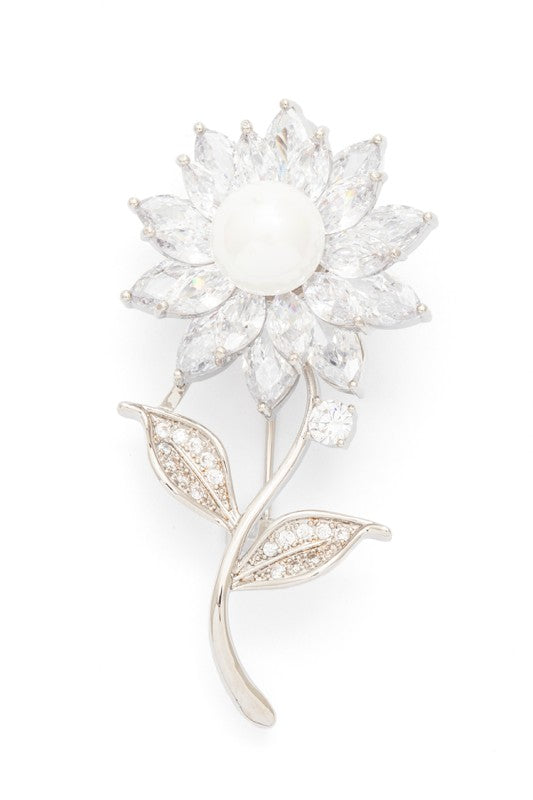Elegant Cubic Zirconia Sunflower Statement Brooch Jewelry Accessory
