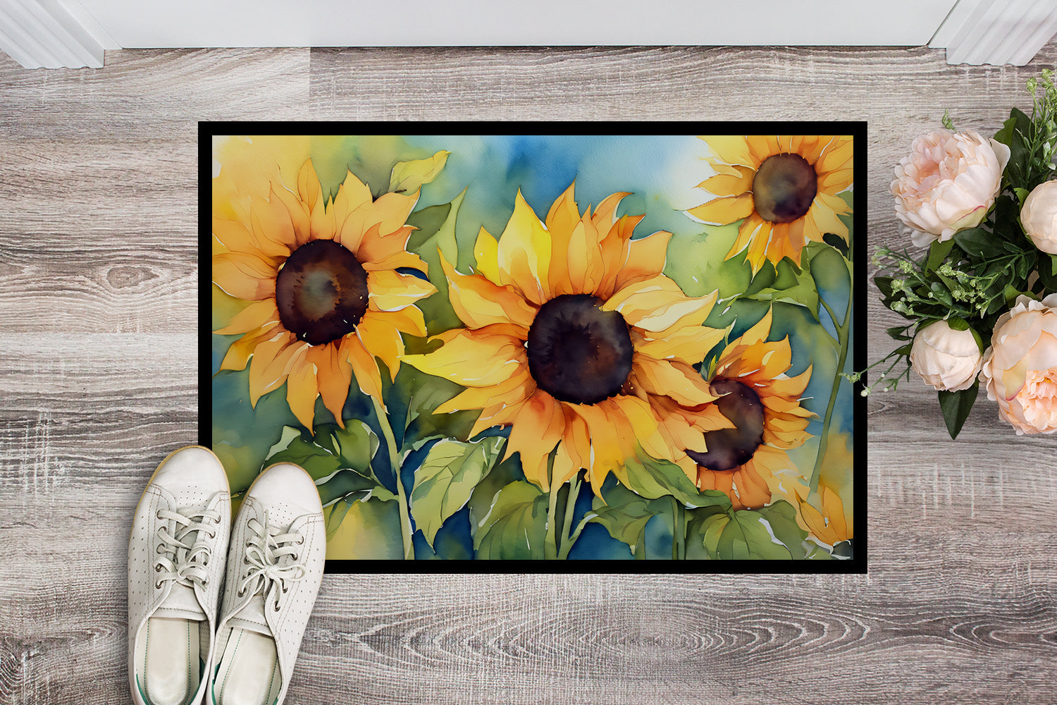 Sunflowers in Watercolor Doormat -  18x27 Decorative Floor Mat – Indoor/Outdoor Rug DAC1611MAT