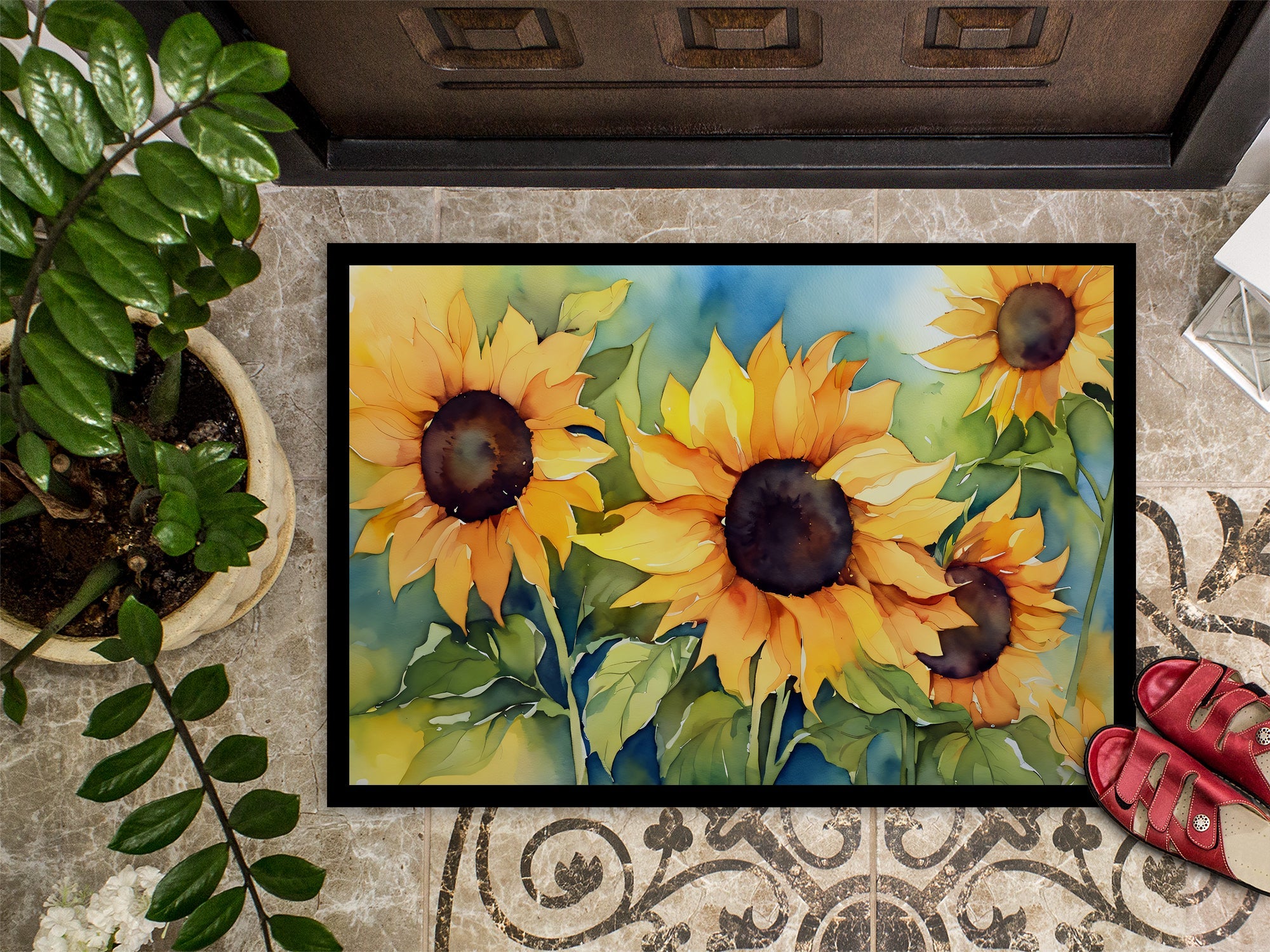 Sunflowers in Watercolor Doormat -  18x27 Decorative Floor Mat – Indoor/Outdoor Rug DAC1611MAT