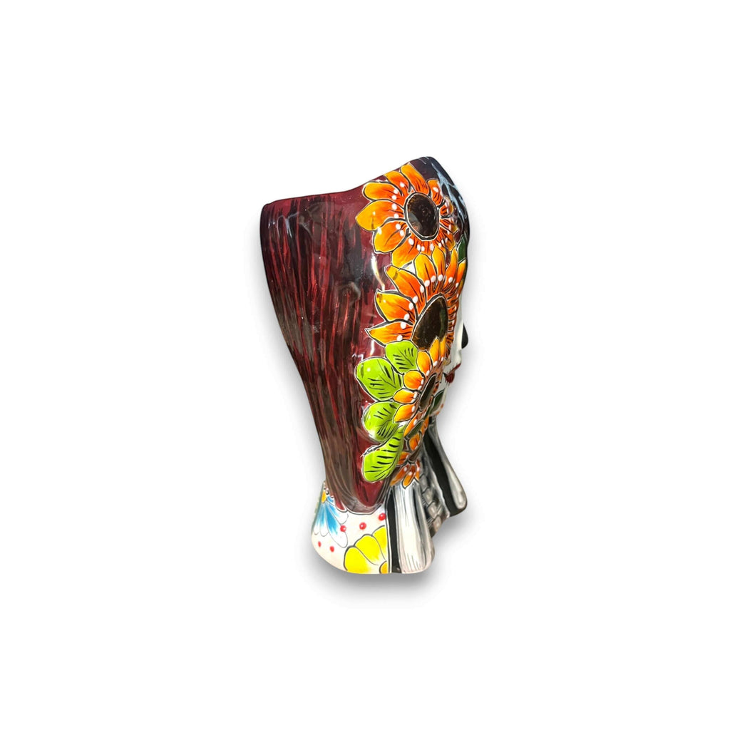Talavera Sunflower Skull Planter | Handcrafted Day of the Dead Pot
